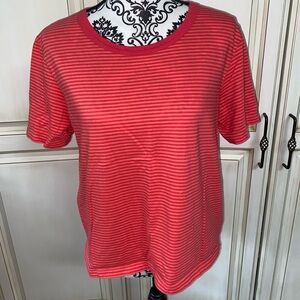 Tommy Hilfiger Size Large Pink and Orange Horizontal Striped Scoop Neck T-Shirt